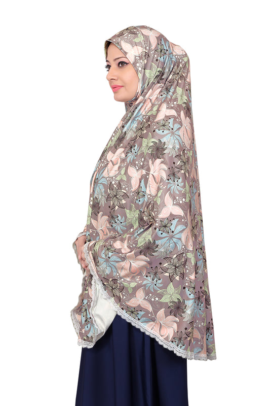 Brown Floral Khimar