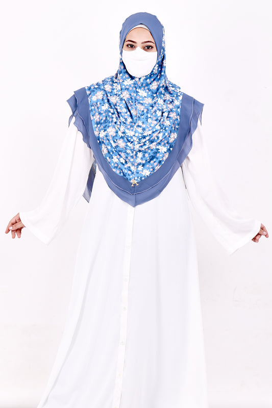 Malaysian Makhna (Blue & White Floral - Blue Border)